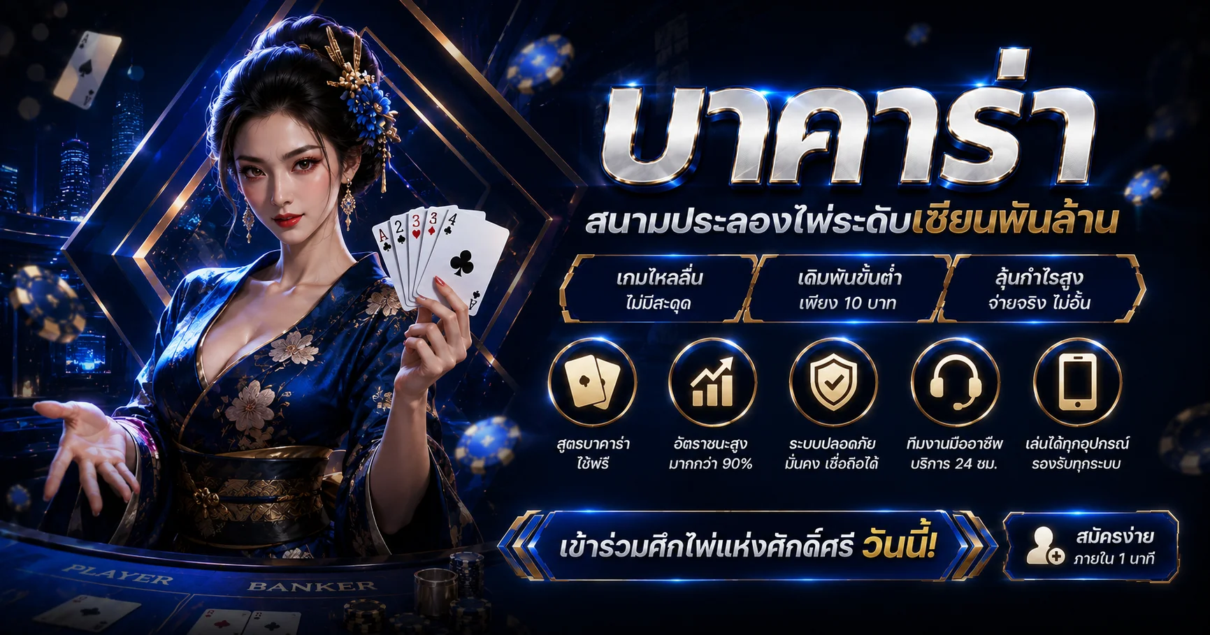 โต๊ะคาสิโนสดบาคาร่าและรูเล็ตในเว็บตรง